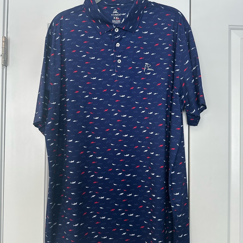 Navy Rhoback Polo Shirt with Red and White Accents